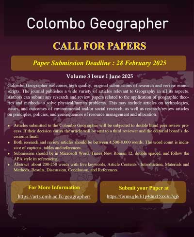 Call for papers | Journal of Colombo Geographer