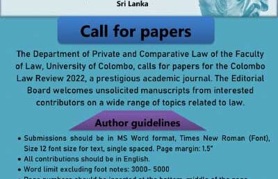 Call for Papers: Colombo Law Review 2022