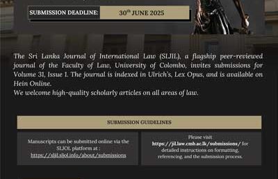 Call for Papers – Sri Lanka Journal of International Law – Volume 31