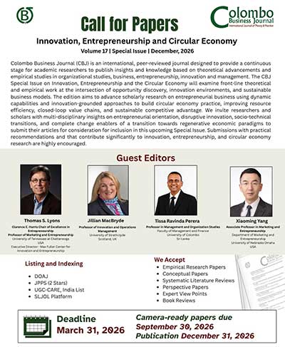 Colombo Business Journal (CBJ) Special Issue – Call for papers