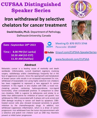 CUFSAA-NA Distinguished Speaker Series – Iron withdrawal by selective chelators for cancer treatment
