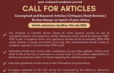 University of Colombo Review (UCR) – Call for Submissions: Issue 2 of 2023